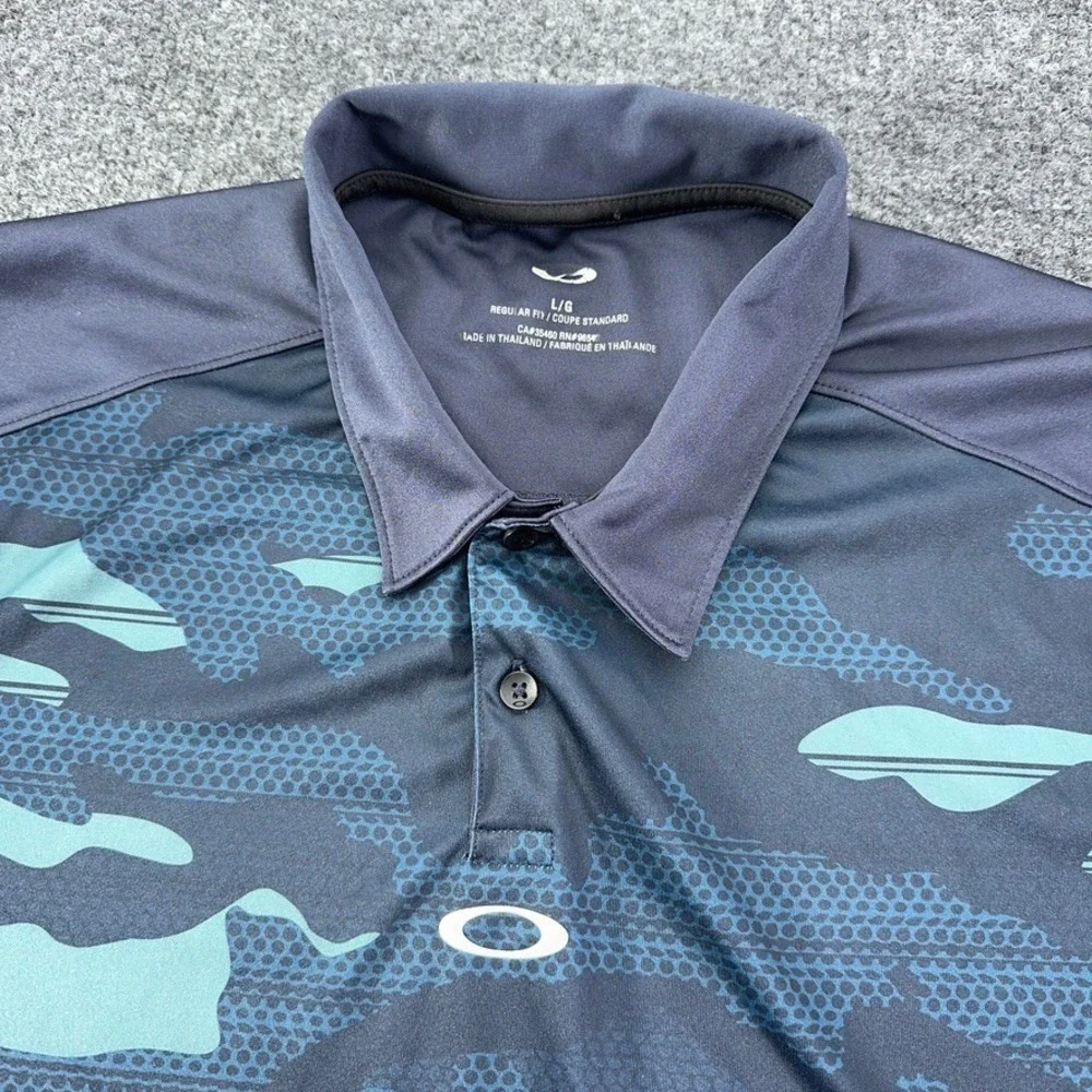 Oakley Mens Camo Golf Polo Shirt Blue Navy Nicklaus Golf Club Logo Large L